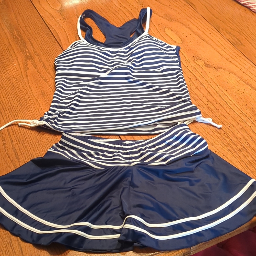 Striped Blue and White Tank Top and Swim Suit